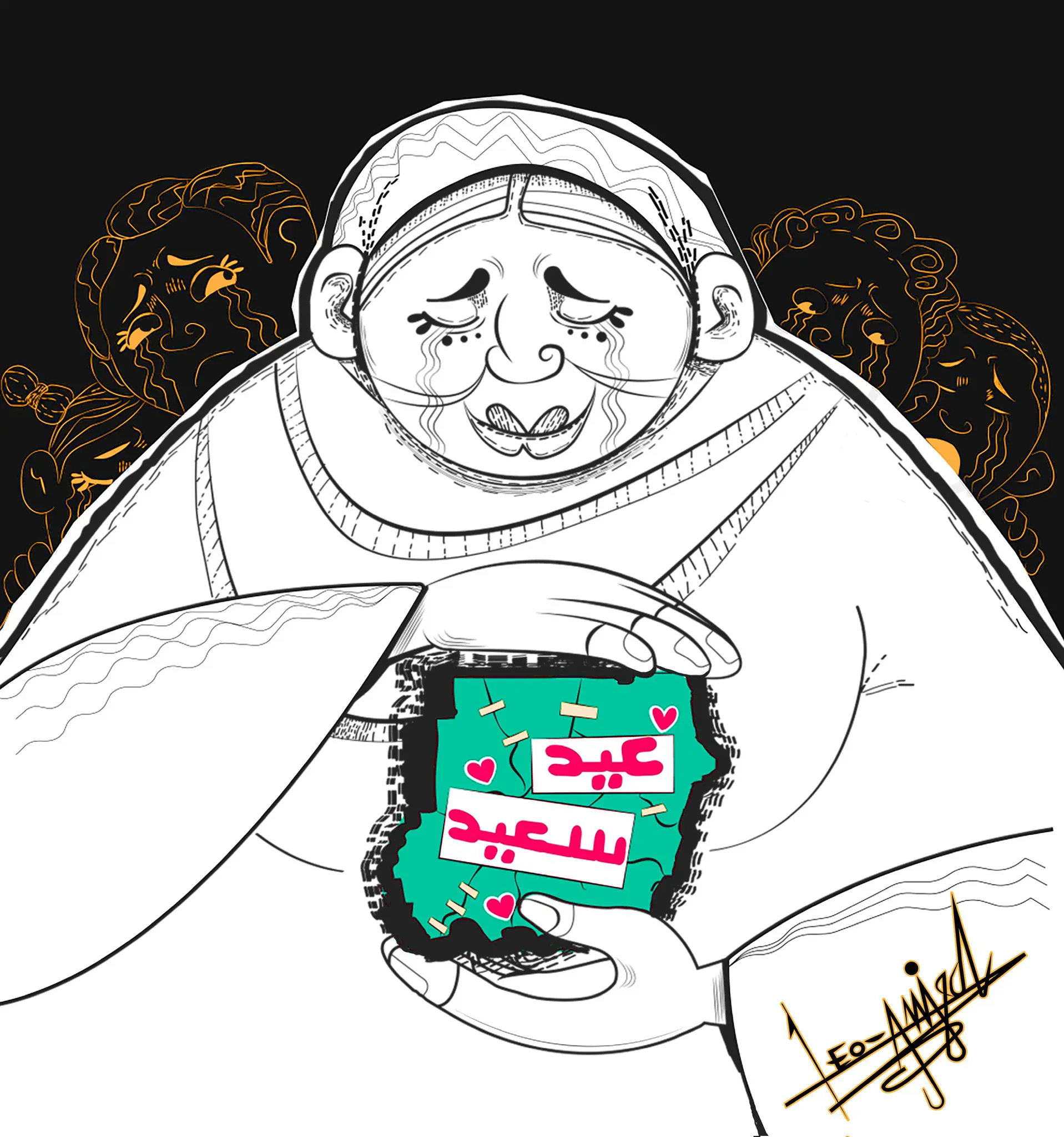 العيد في السودان ... كاريكاتير الرسام ليوناردو امجد - نقلاً عن تويتر