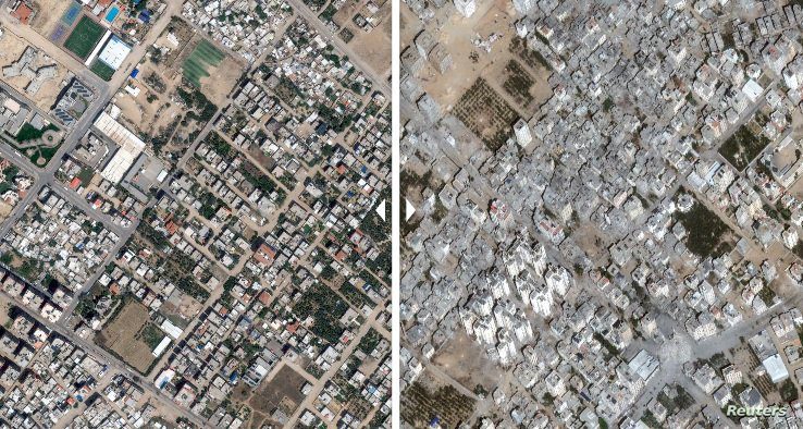صور-فضائية-لمناطق-في-غزة-قبل-وبعد-الغارات-الإسرائيلية