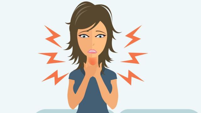 رسم توضيحي لتضخم الغدة الدرقية لمريضة