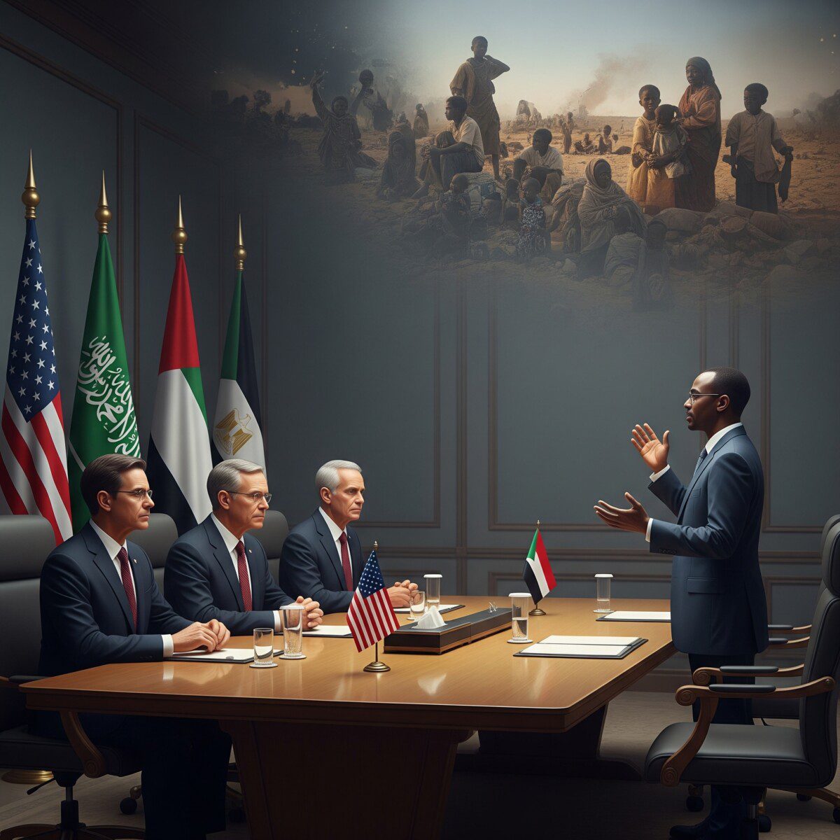 صورة مولدة بالذكاء الصناعي لاجتماع الرباعية بخصوص السودان