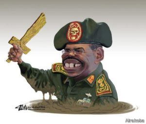 عمر البشير يحمل سيفاً خشبياً كاريكاتير