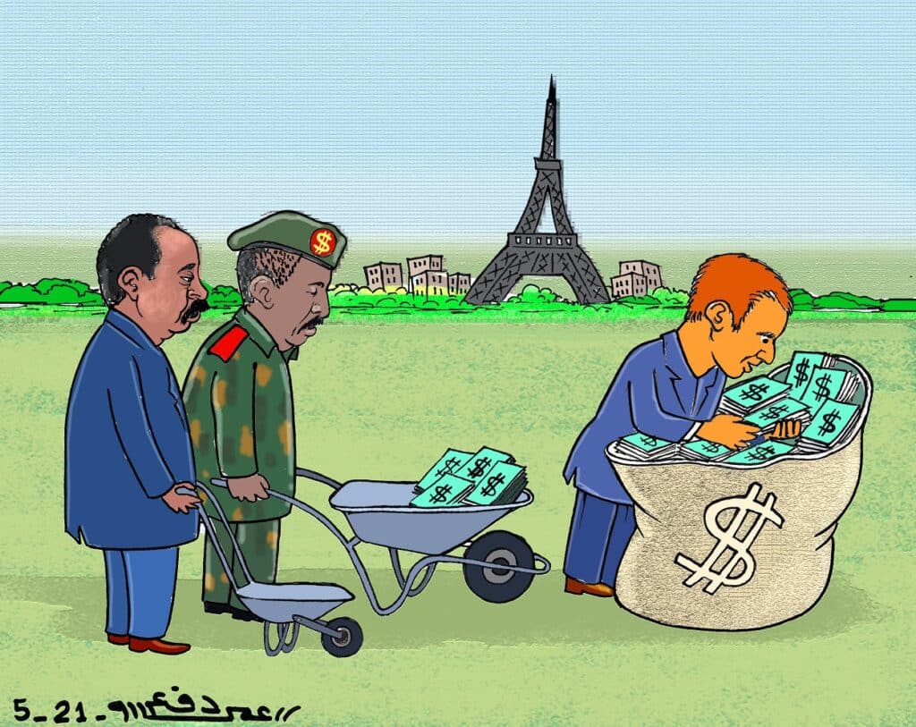 السودان، مؤتمر باريس 2021 ... كاريكاتير عمر دفع الله