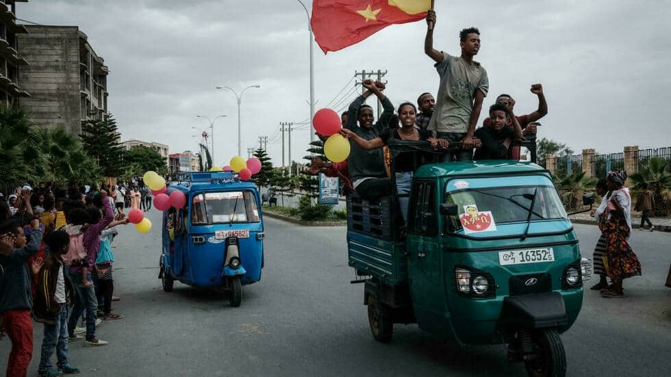 احتفال باستعادة جبهة تحرير تيغراي عاصمة الإقليم ميكيلي، في 29 يونيو/حزيران 2021. © أ ف ب
