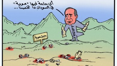 الدعم السريع يتهم الطيران المصري بقصف قواته في جبل موية ... كاريكاتير عمر دفع الله
